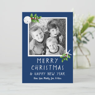 Blaue tropische Weihnachts-Fotokarten Feiertagskarte