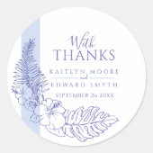 Blaue tropische zeichnend Hochzeit dank Runder Aufkleber (Vorderseite)