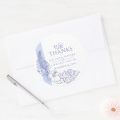 Blaue tropische zeichnend Hochzeit dank Runder Aufkleber (Umschlag)