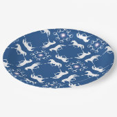 Blaue Trottoire-Pferde und Muster Pappteller (Schrägansicht)