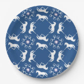 Blaue Trottoire-Pferde und Muster Pappteller (Vorderseite)