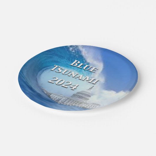 Blaue Tsunami-Wahl 2024 Pappteller (Schrägansicht)