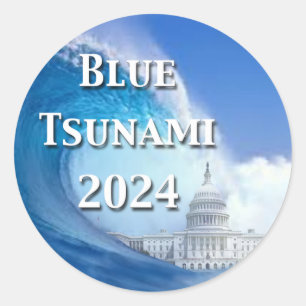 Blaue Tsunami-Wahl 2024 Runder Aufkleber