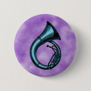 Blaue Tuba-Malerei Button