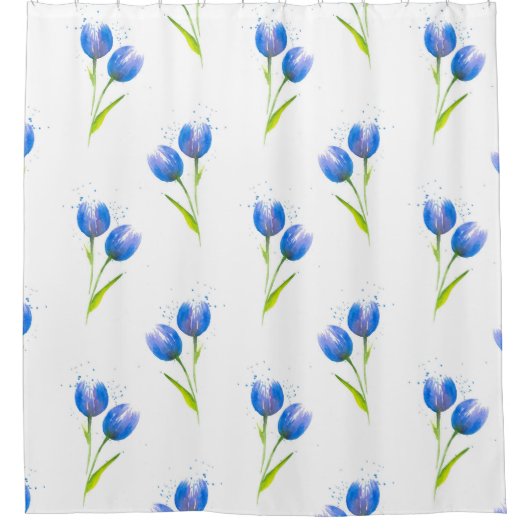Blaue Tulips Wasserfarbmuster Duschvorhang (Vorderseite)