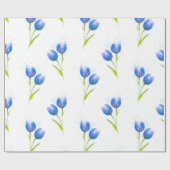 Blaue Tulips Wasserfarbmuster Geschenkpapier (Flach)