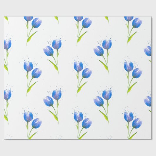 Blaue Tulips Wasserfarbmuster Geschenkpapier (Flach)