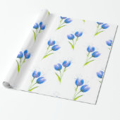 Blaue Tulips Wasserfarbmuster Geschenkpapier (Ungerollt)