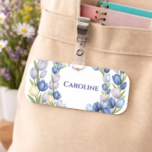 Blaue Tulpe Florale Elegante Personalisierte Stil Namensschild