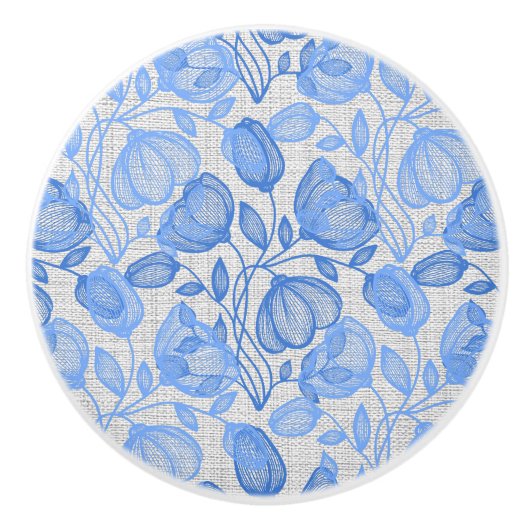 Blaue Tulpe-Muster-niederländischer Keramikknauf (Vorderseite)