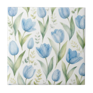 Blaue Tulpen Aquarell-Blumenmalerei Botanisch Fliese