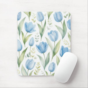 Blaue Tulpen Aquarell-Blumenmalerei Botanisch Mousepad