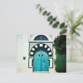 Blaue tunesische Tür Postkarte (Stehend Vorderseite)