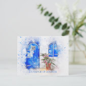 Blaue Tür-Adressenänderung Postkarte (Stehend Vorderseite)