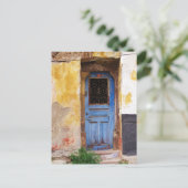 Blaue Tür auf der griechischen Insel Mykonos Postkarte (Stehend Vorderseite)
