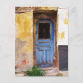 Blaue Tür auf der griechischen Insel Mykonos Postkarte (Vorderseite)