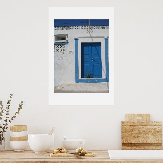 Blaue Tür in Santorini Poster (Küche)