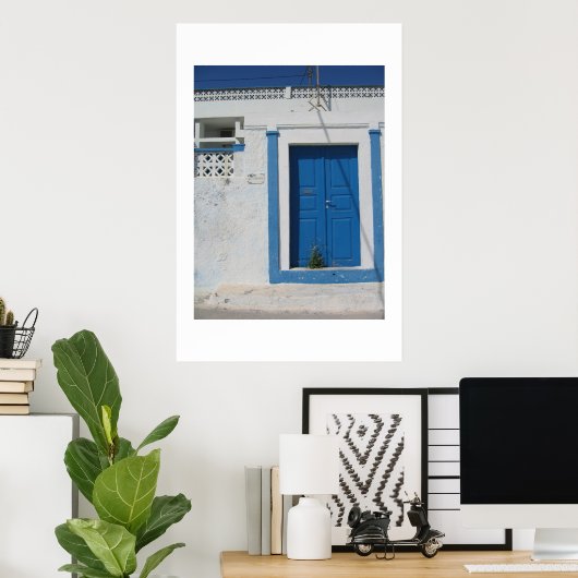 Blaue Tür in Santorini Poster (Heimbüro)