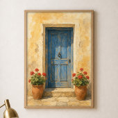Blaue Tür mit Geranientöpfen Aquarell Poster
