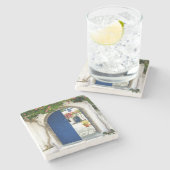 Blaue Tür-Reihe 1 Griechenlands Steinuntersetzer (Seitenansicht)