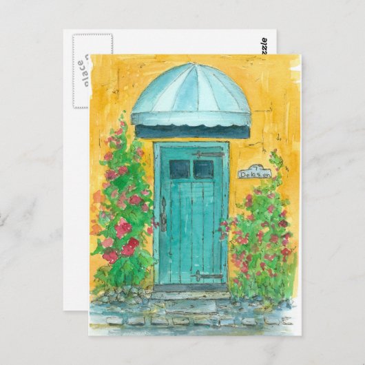 Blaue Tür Senf Gelbe Bewegung Annoucement Postkarte (Vorne/Hinten)