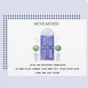 Blaue Tür wir haben neue Zuhause verschoben Ankündigung
