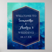 Blaue Türkis Goldbrasse Hochzeit Poster (Vorne)