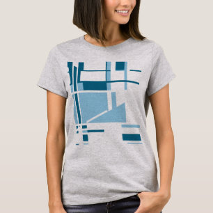 Blaue Türkis MCM-inspirierte geometrische abstrakt T-Shirt