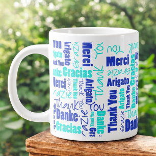 Blaue Türkis Mehrsprachige Danke-Typografie Jumbo-Tasse