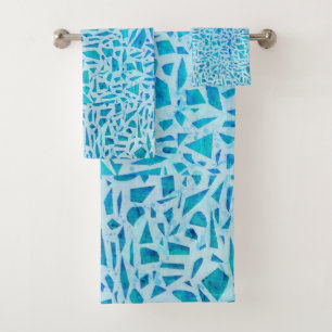 Blaue Türkis-Mosaik-Glasfliese modern chic Badhandtuch Set