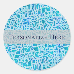 Blaue Türkis-Mosaik-Glasfliese modern-schick als G Runder Aufkleber