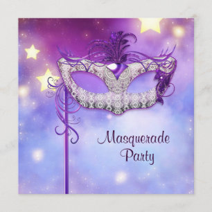 Blaue Türkis Rosa Lila Maskenparty Einladung