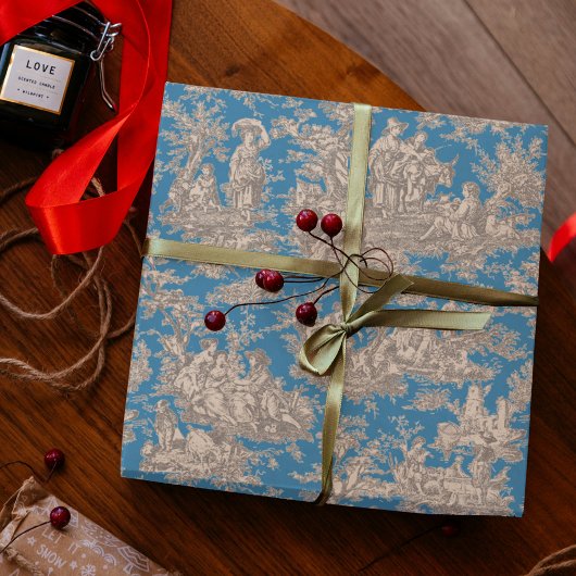 Blaue Türkis Toile Französische Szene Geschenkpapier