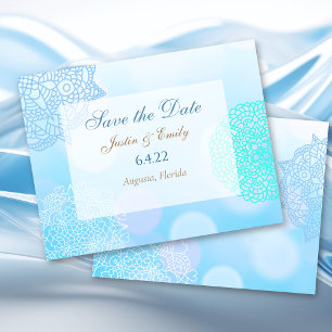 Blaue, Türkis und Weiße Mandala Save-the-Date-Hoch Einladung