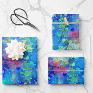 Blaue Türkis Violette Wasserfarben-Abstraktion Geschenkpapier Set