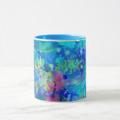 Blaue Türkis Violette Wasserfarben-Abstraktion Tasse (Zentrum)