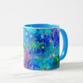 Blaue Türkis Violette Wasserfarben-Abstraktion Tasse (VorderseiteRechts)