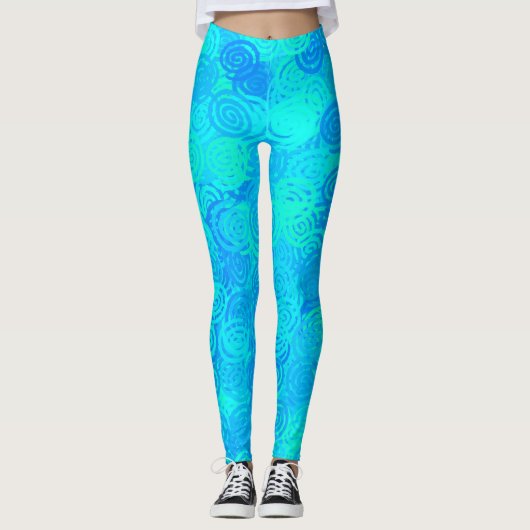 Blaue Türkis Wirbel Muster Leggings (Vorderseite)