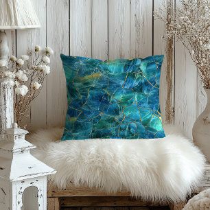 Blaue Türkismarmor-Textur mit goldenen Adern Kissen