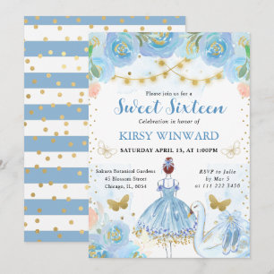 Blaue Tutu Rote Haare Ballerina Sweet 16 Einladung