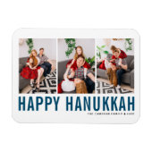 Blaue Typografie Foto Collage Happy Hanukkah Magnet (Horizontal)