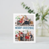 Blaue Typografie Frohe Weihnachten Drei Foto (Stehend Vorderseite)