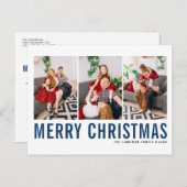 Blaue Typografie Frohe Weihnachtsfotografie Collag Postkarte (Vorne/Hinten)