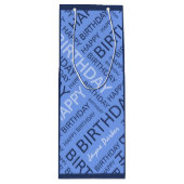 Blaue Typografie Geschenktüte Für Weinflaschen (Vorderseite)