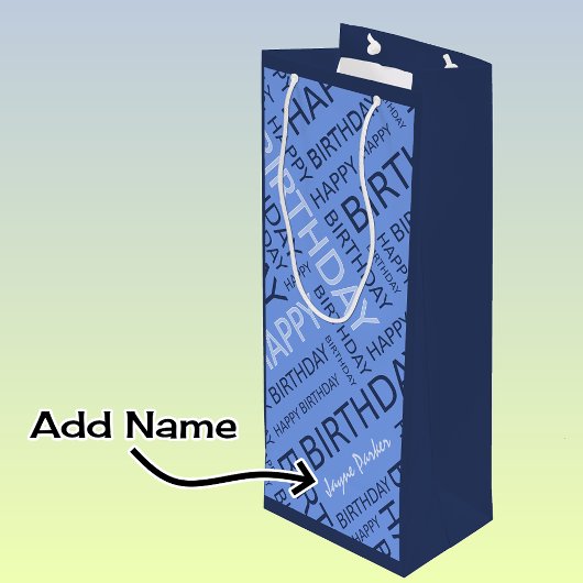 Blaue Typografie Geschenktüte Für Weinflaschen