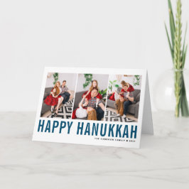 Blaue Typografie Happy Hanukkah Foto Collage Feiertagskarte