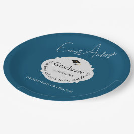 Blaue Typografie Moderne Elegante Graduate Abschlu Pappteller