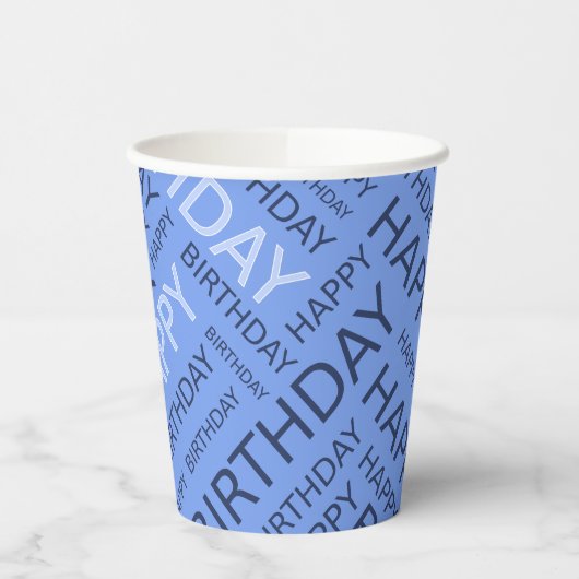 Blaue Typografie Pappbecher (Links)