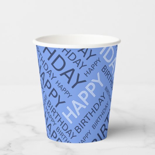 Blaue Typografie Pappbecher (Vorderseite)