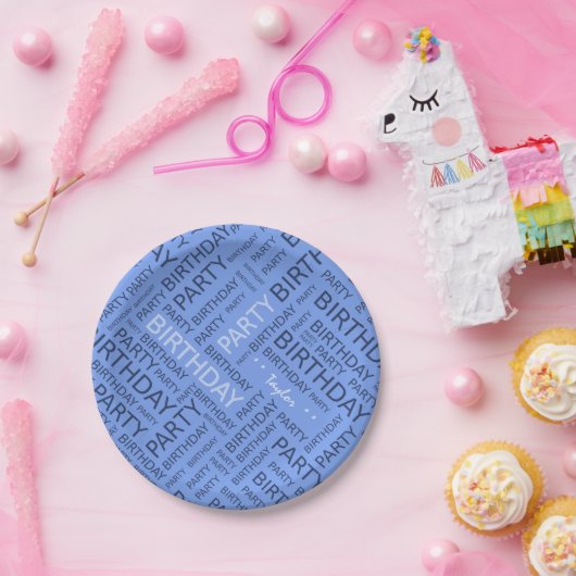 Blaue Typografie Pappteller (Party)